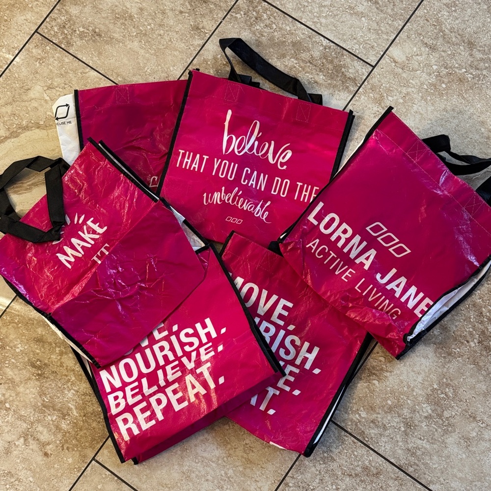 6‎ Large Lorna Jane Vibrant Pink Motivational Tote Bags